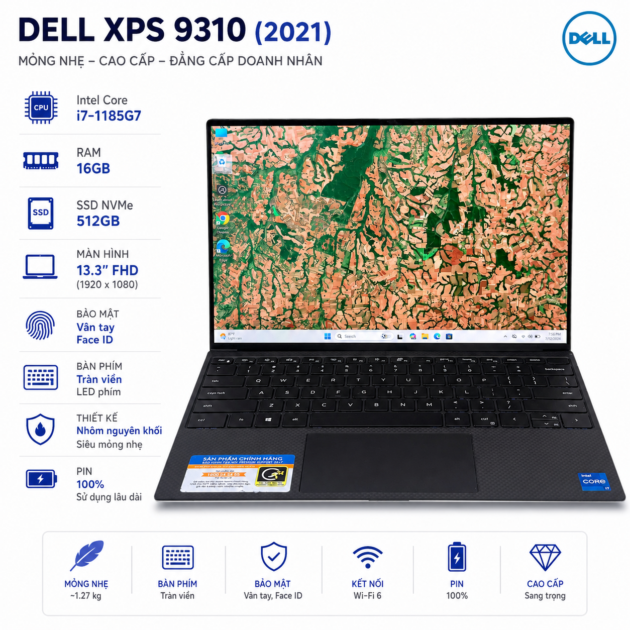 Dell XPS 13 9310 – Thiết kế tổng thể Dell XPS 13 9310 Core i7-1185G7 RAM 16GB SSD 512GB