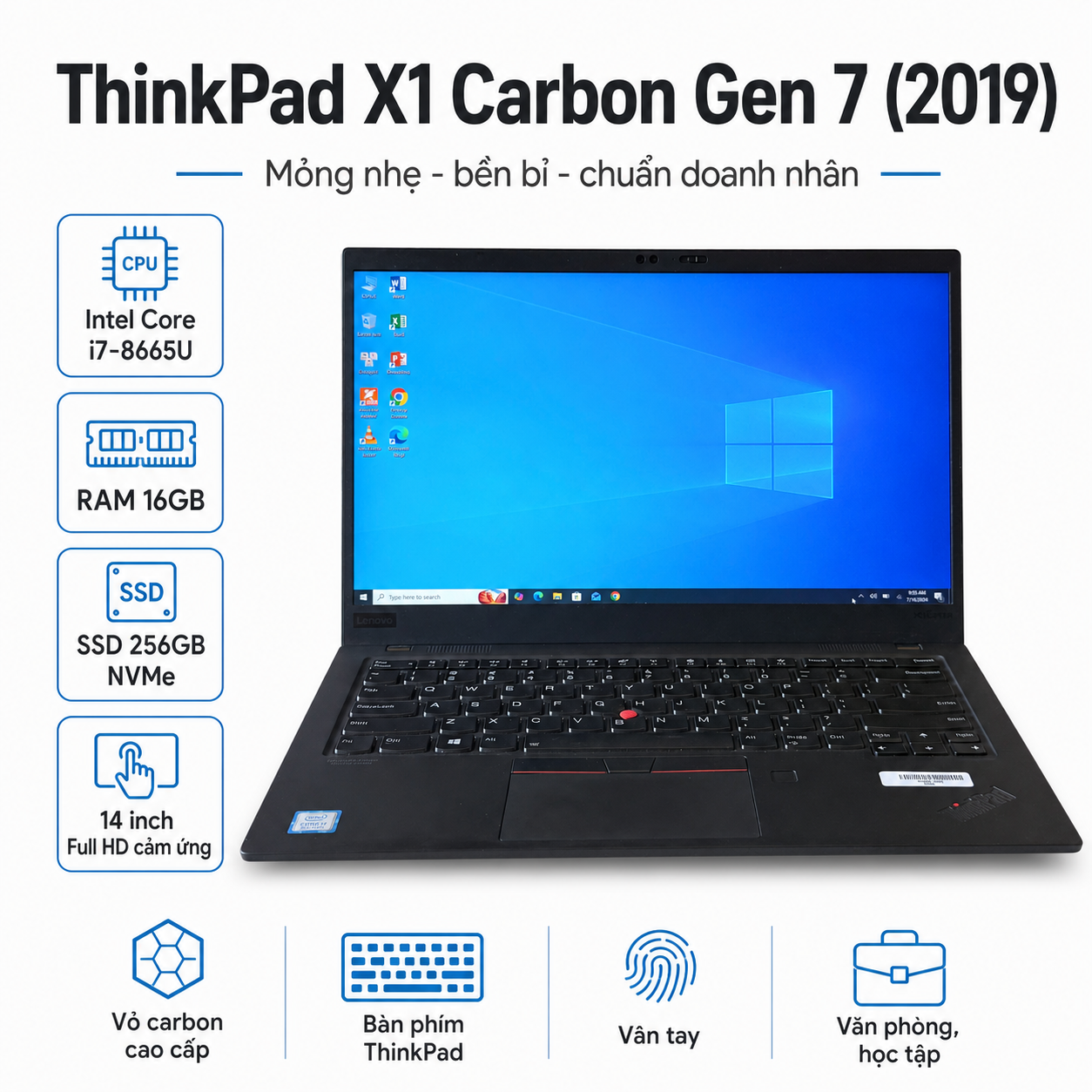 ThinkPad X1 Carbon Gen 7 – Thiết kế tổng thể Lenovo ThinkPad X1 Carbon Gen 7 Core i7-8665U RAM 16GB SSD 256GB