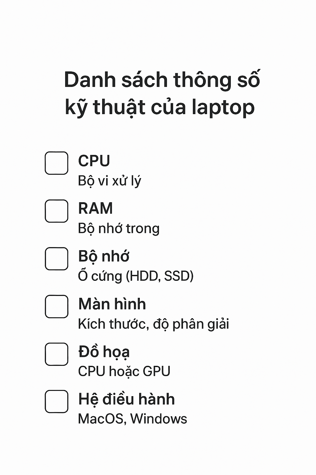 Thông số kỹ thuật của laptop